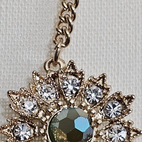 💎Vintage Aquamarine Rhinestones Inlaid Flower Gold Tone Necklace - Picture 5 of 9